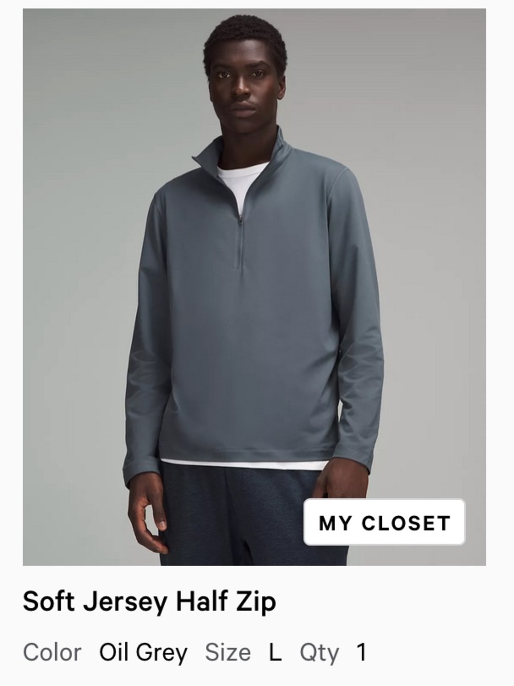 Lululemon men Soft jersey half zip in oil grey size large